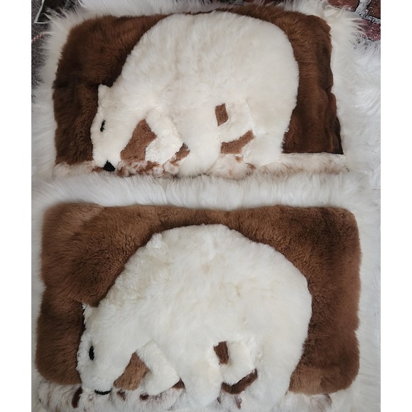 Vintage Peruvian Alpaca Sherpa Fur Wool Bed‎ Pillows White Brown Bear Handmaid - Picture 1 of 16